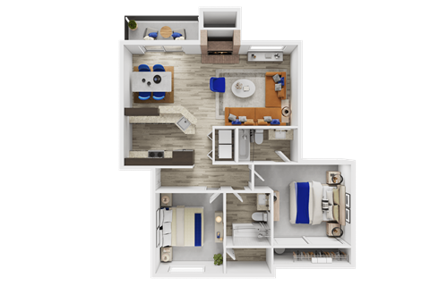 Floor plan for 2 beds, 2 baths, 1011 sqft